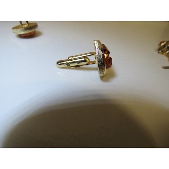 Tivoli Faux Amber Gold Tone Cufflinks & Tie Pin Chain Set - Picture 7 of 13